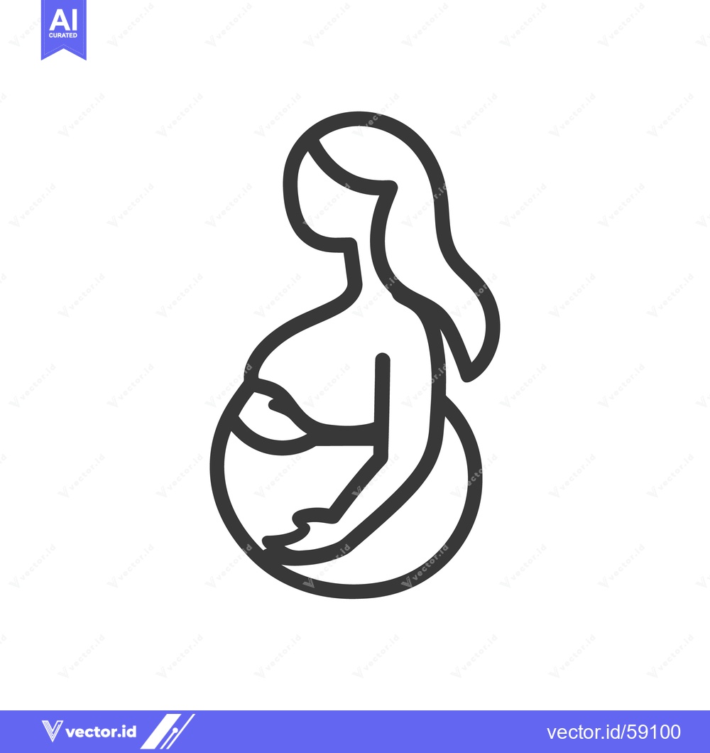 Premium Vector of Simple outline image depicts pregnant female figure with long hair