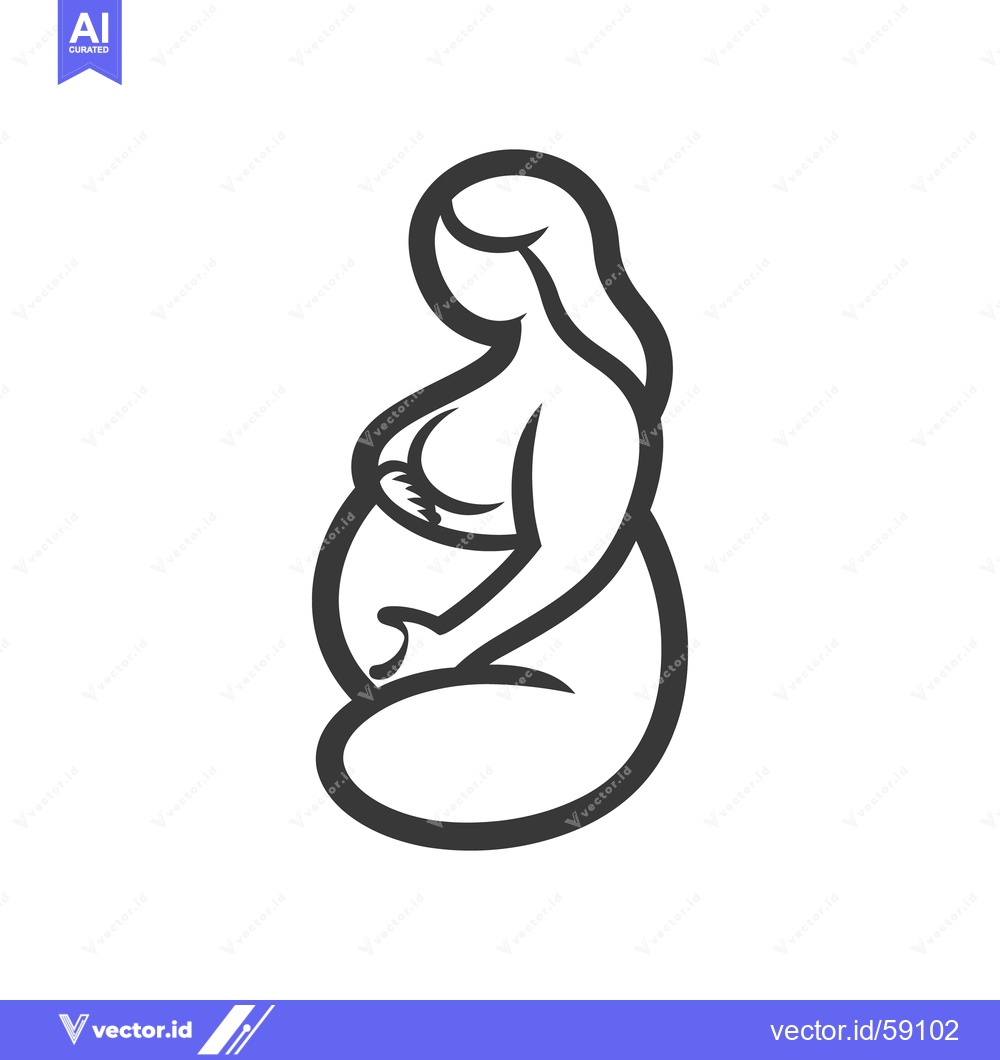 Premium Vector of A minimalist outline illustration showing a pregnant woman holding her