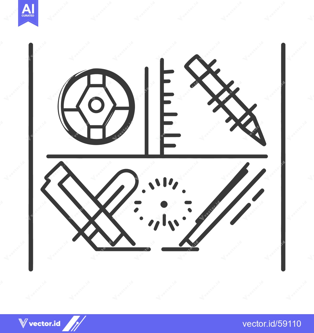 Premium Vector dari Line art illustration showcasing various construction and design tools