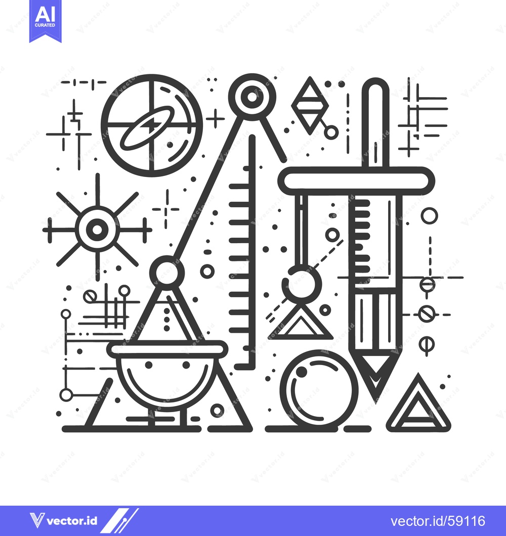 Premium Vector dari A stylized black and white illustration featuring scientific equipment