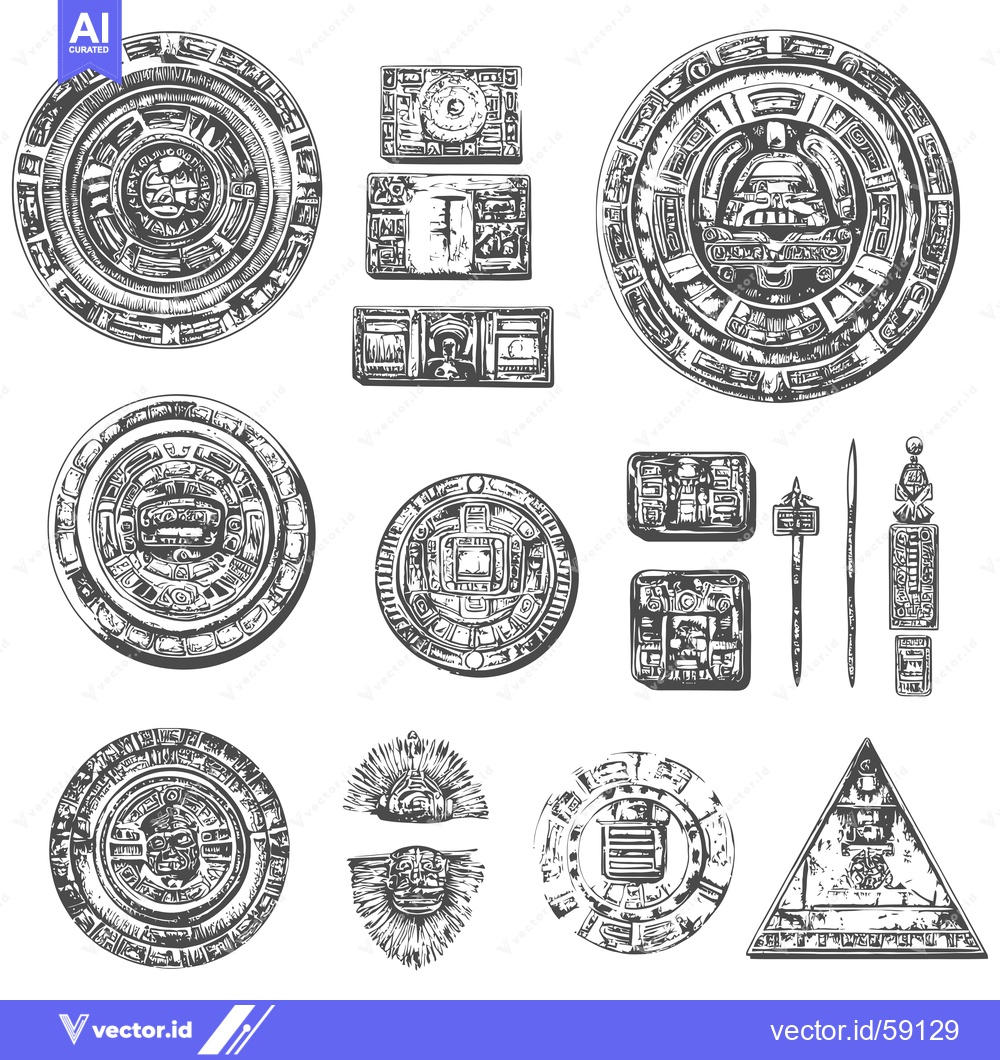 Premium Vector of Mayan Calendar Symbols and Architectural Details