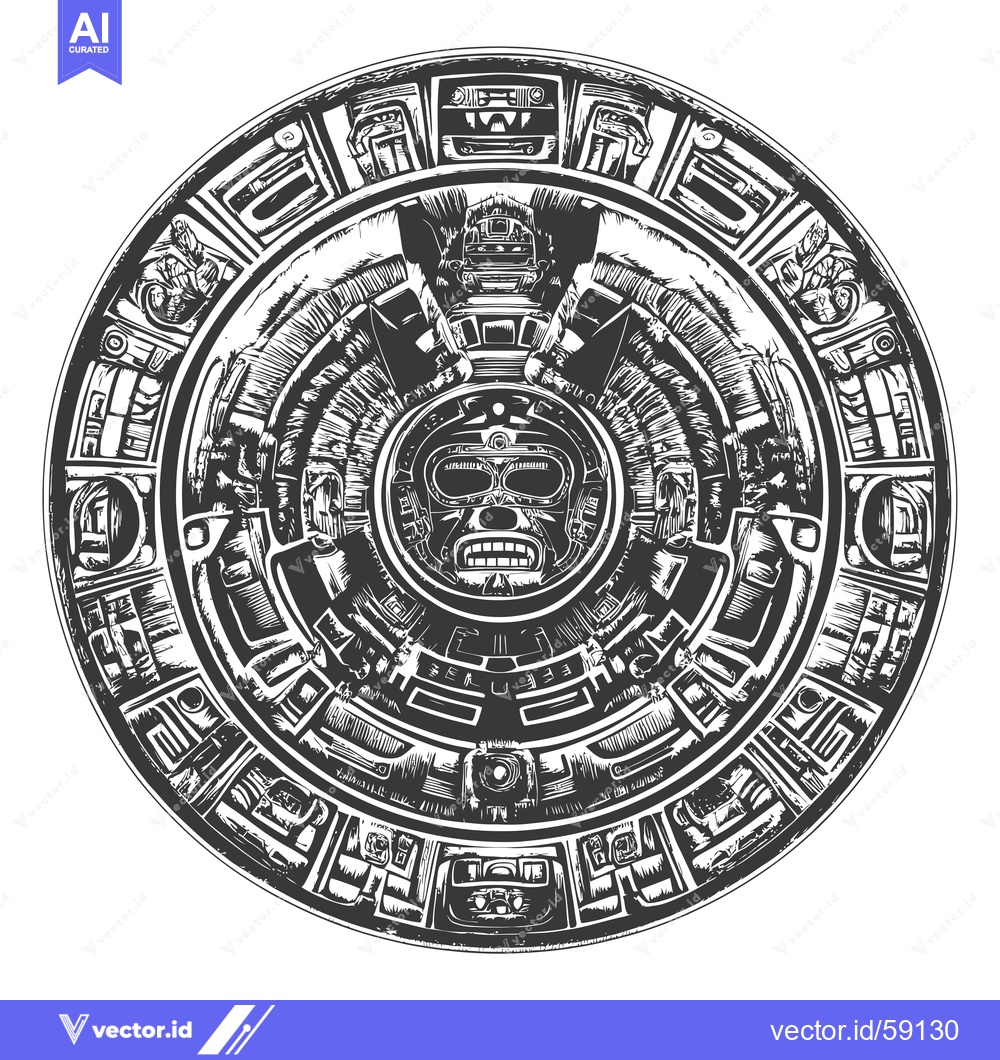 Premium Vector dari Mayan Calendar with a Central Face Depiction