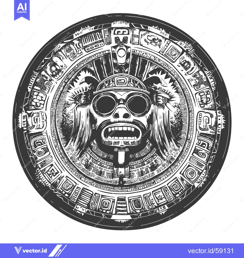 Premium Vector of Mayan Calendar with Goggles and Open Mouth