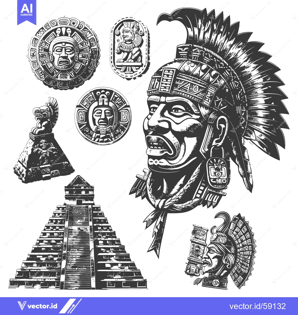 Premium Vector of Mayan Civilization Symbols and Artifacts Set