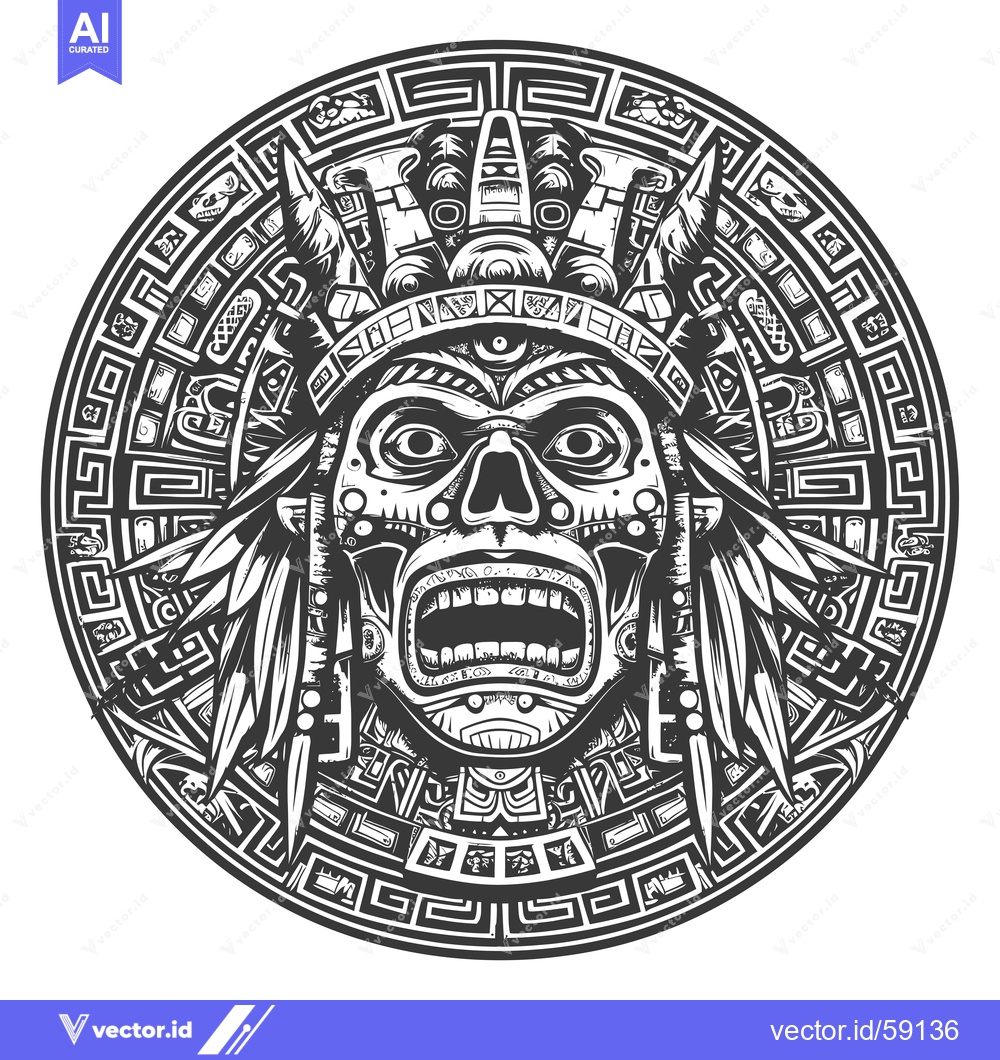Premium Vector dari Mayan Deity with Intricate Geometric Patterns and Open Mouth