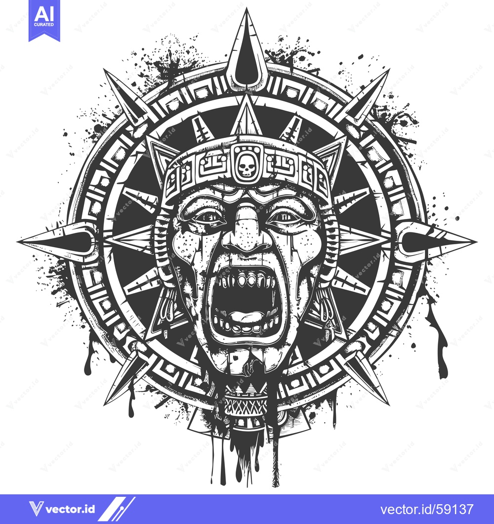 Premium Vector of Mayan Deity with Open Mouth and Skull Ornament