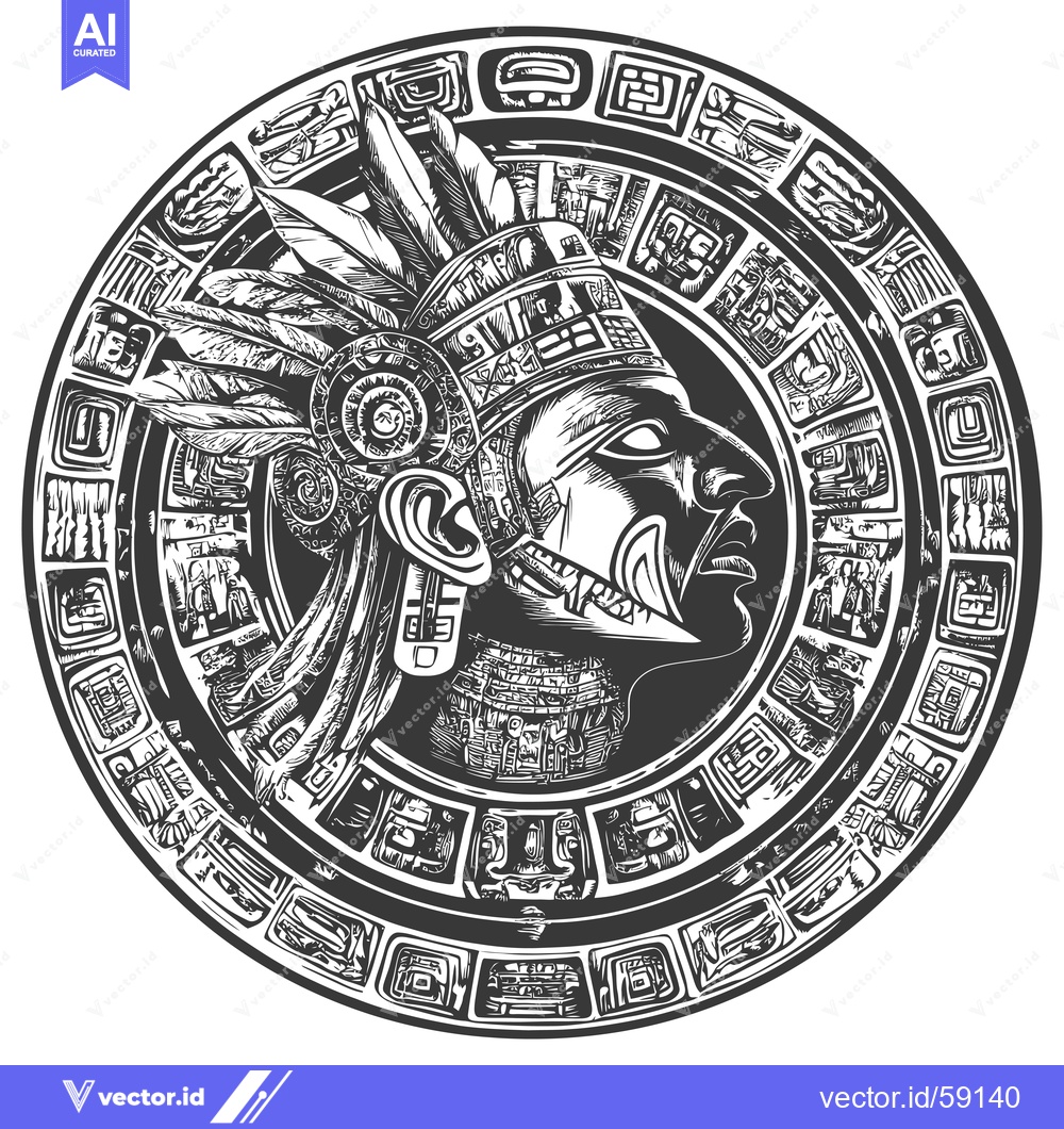 Premium Vector of Mayan Glyph of a Feathered Headdress and Profile Face