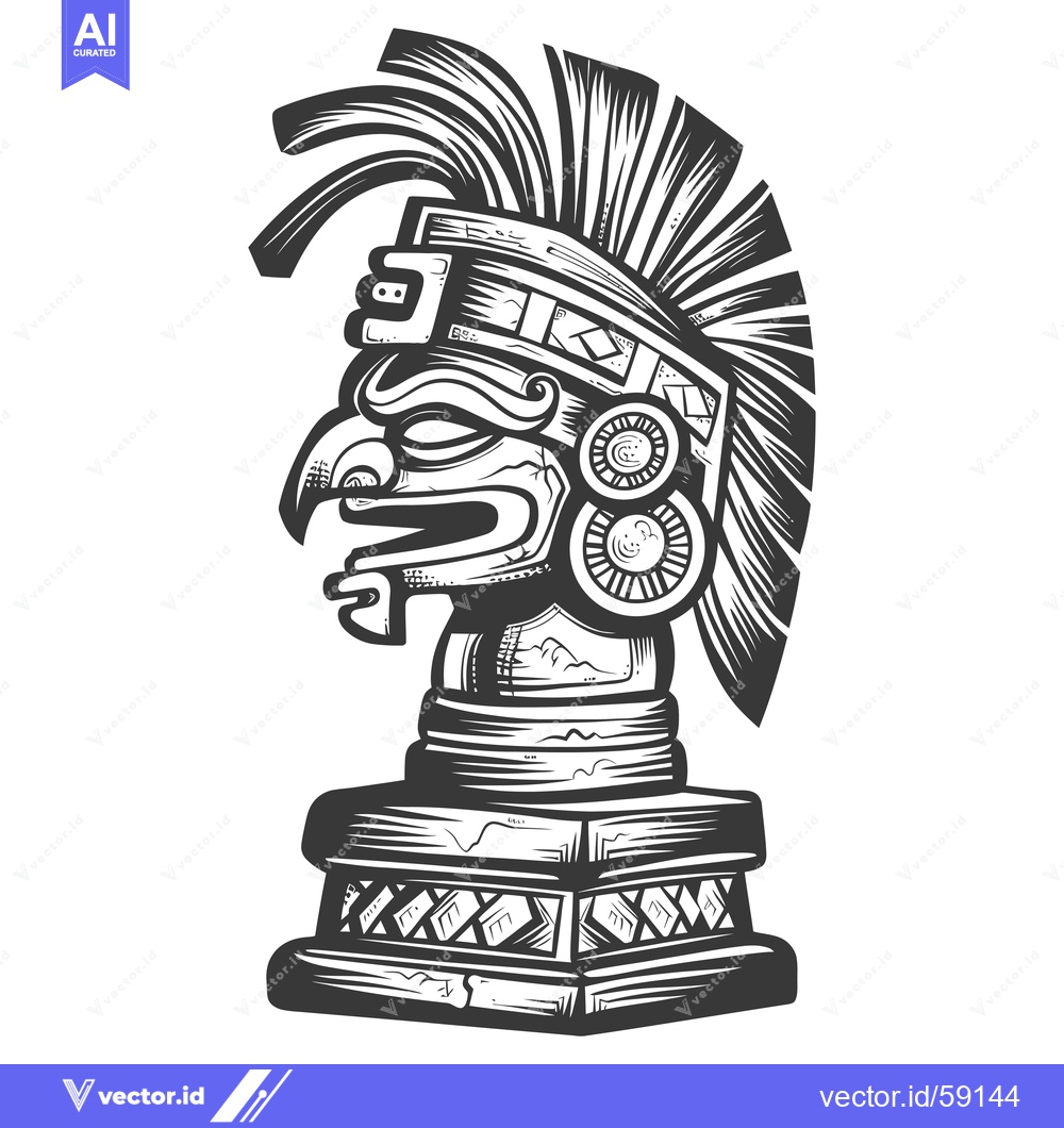 Premium Vector dari Mayan God with Feathered Headdress and Ornate Mask