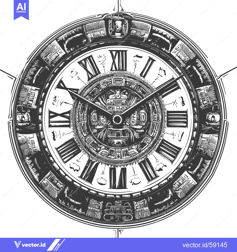 Premium Vector dari Mayan-Inspired Clock Face with Intricate Designs