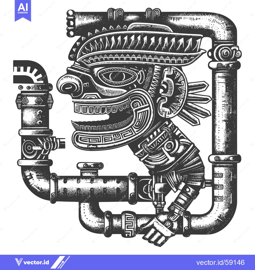 Premium Vector dari Mayan-Inspired Face Integrated into a Complex Pipe System