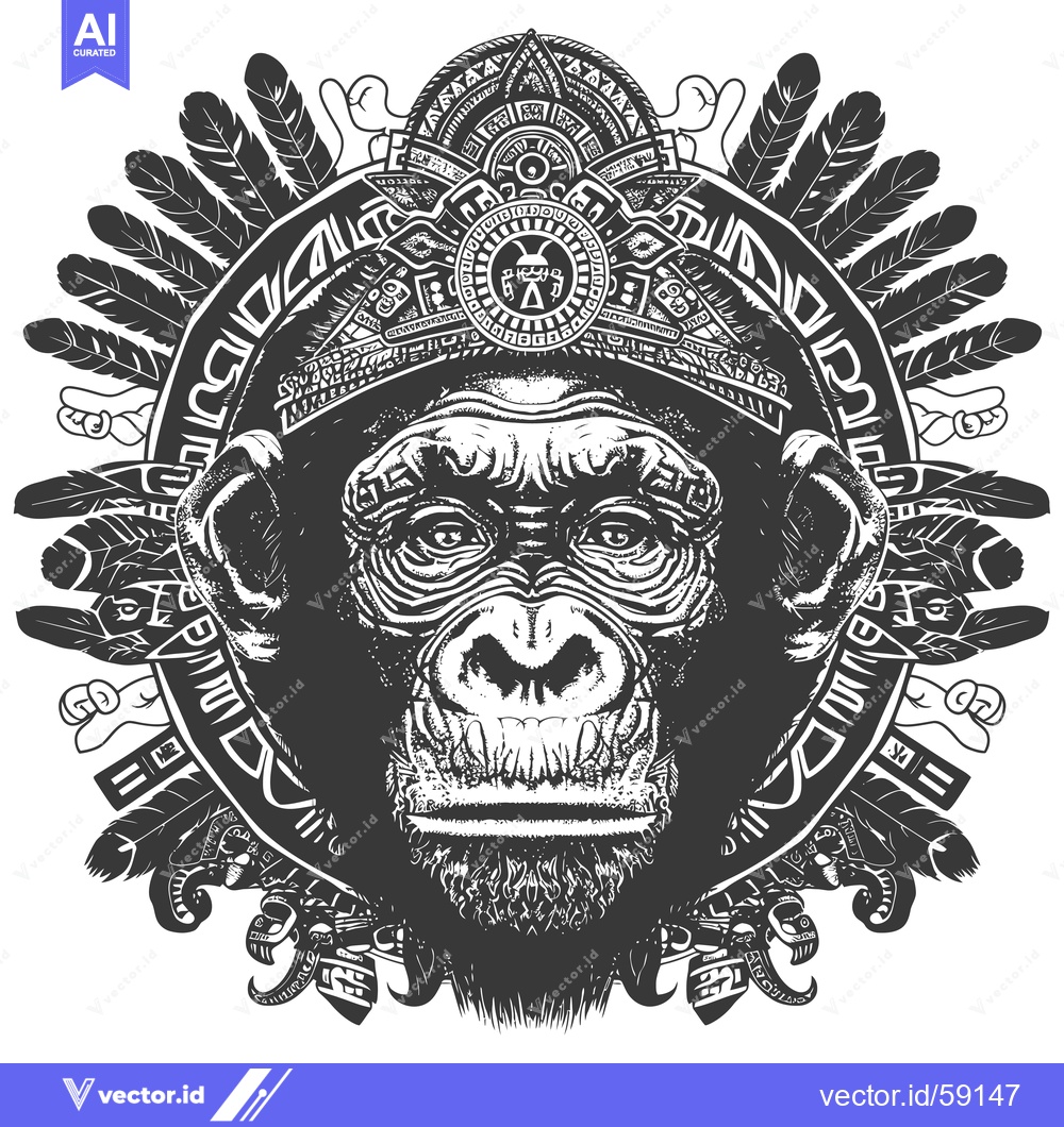Premium Vector dari Mayan Inspired Monkey with Headdress and Feathers