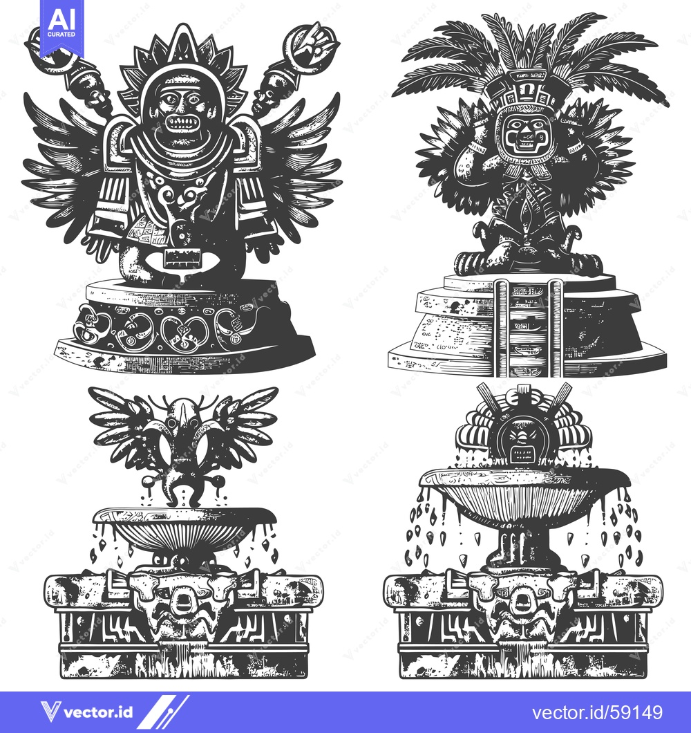 Premium Vector dari Mayan-Inspired Stone Statues and Fountains