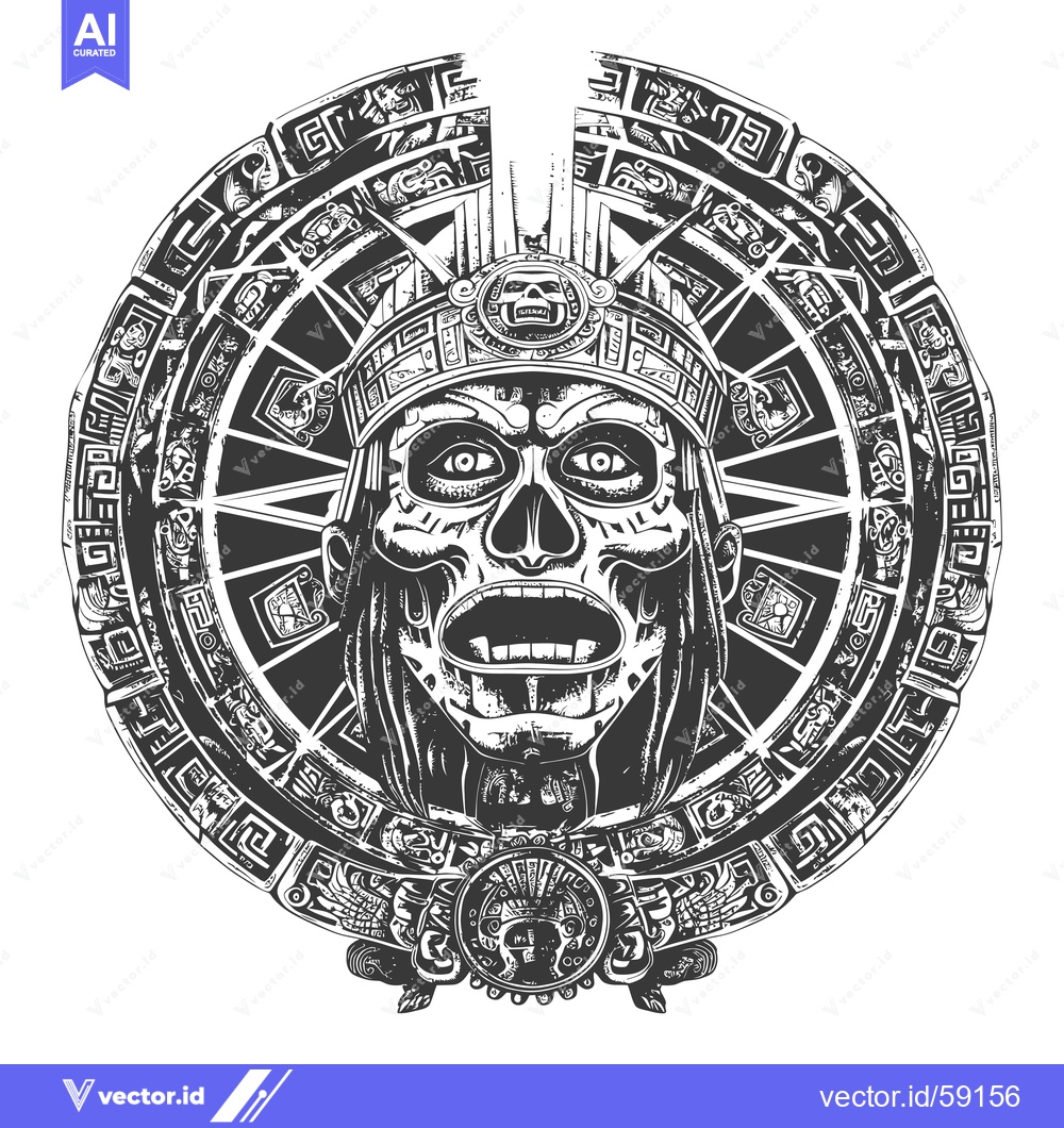 Premium Vector dari Mayan Skull in Intricate Circular Design
