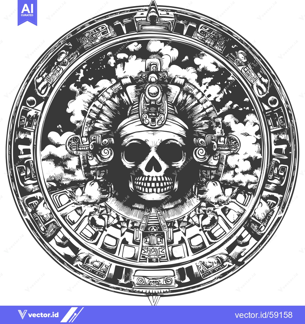 Premium Vector of Mayan Skull with Intricate Ornamental Border