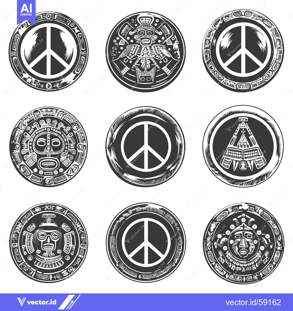 Premium Vector of Mayan-style Peace Symbols with Ancient Patterns