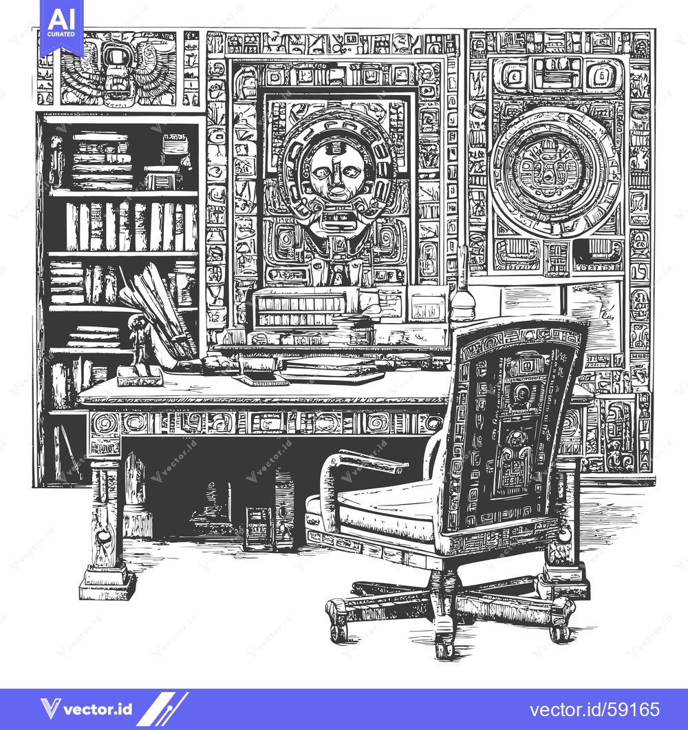 Premium Vector dari Mayan-Themed Office with Ornate Desk and Chair