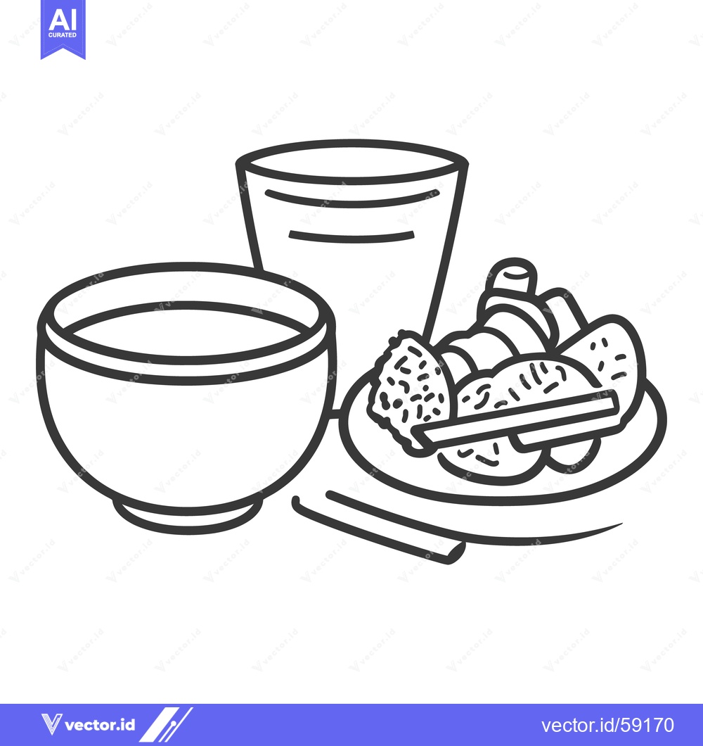 Premium Vector dari Monochrome illustration of a meal containing bowl glass and plate
