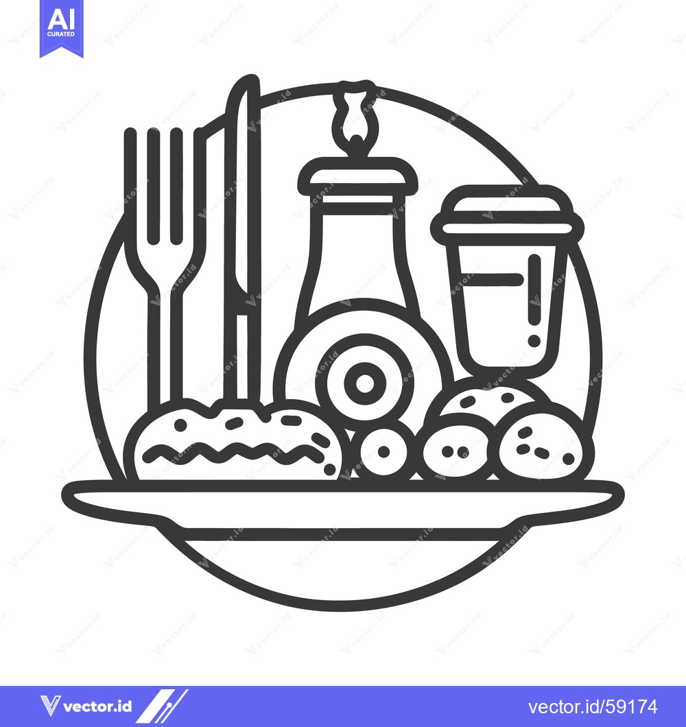 Premium Vector of Simple black and white illustration of a meal setting on a plate