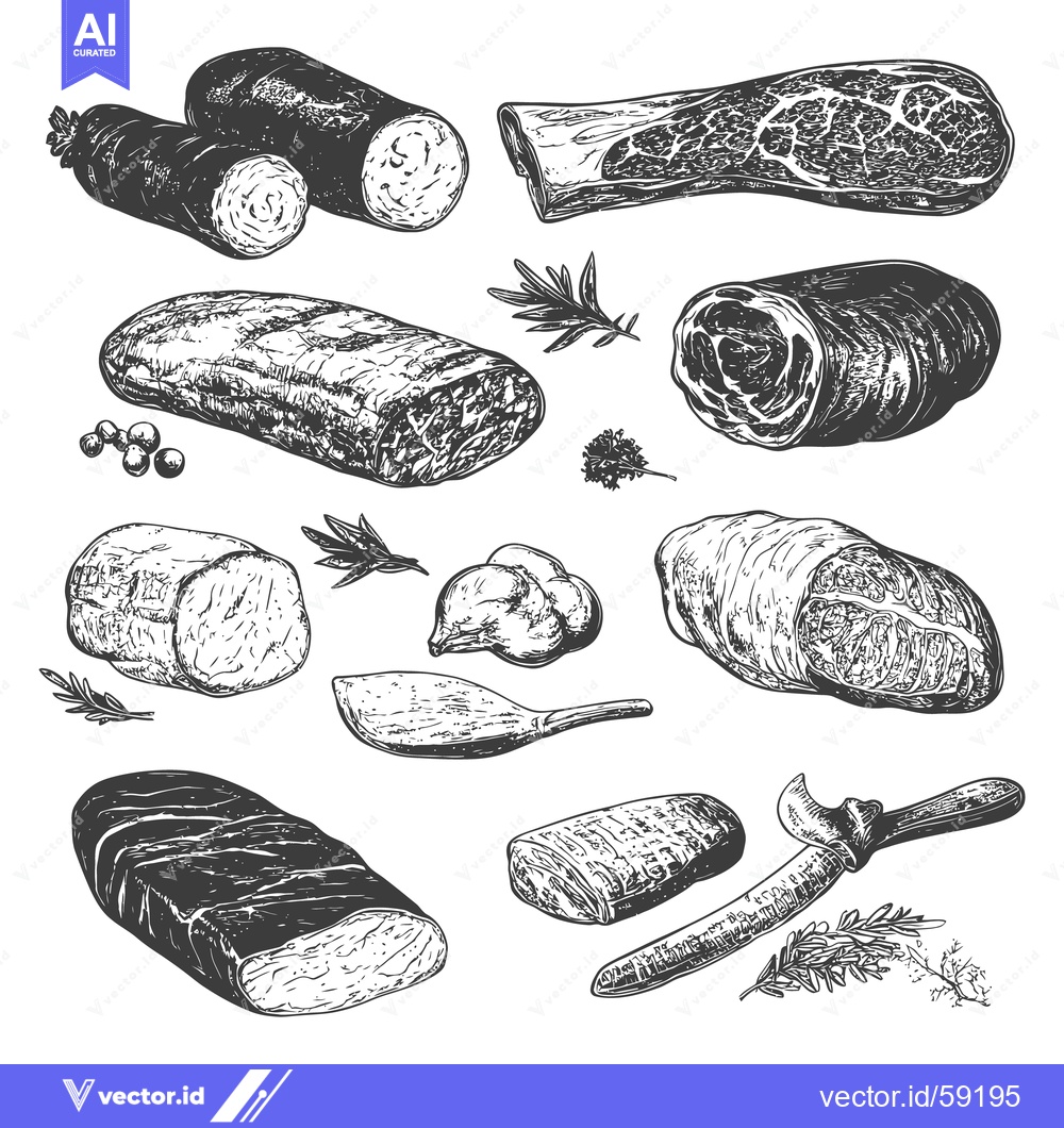 Premium Vector of An assortment of various cuts of prepared meats and garnishes