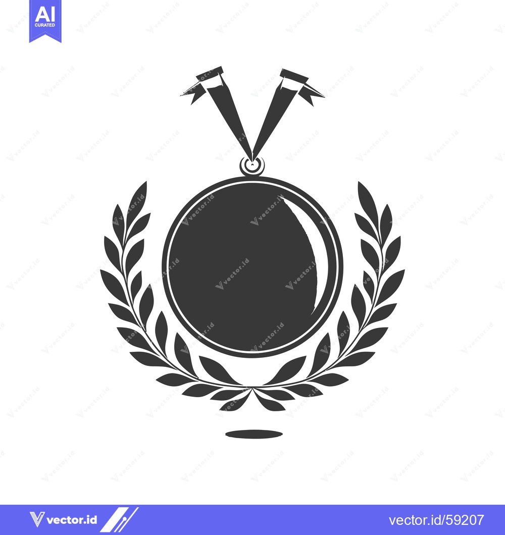 Premium Vector of Medal with Laurel Wreath and Ribbon