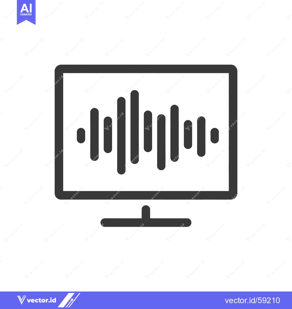 Premium Vector dari Audio Waveform Displayed on a Computer Monitor Icon, Dark Gray on Whit