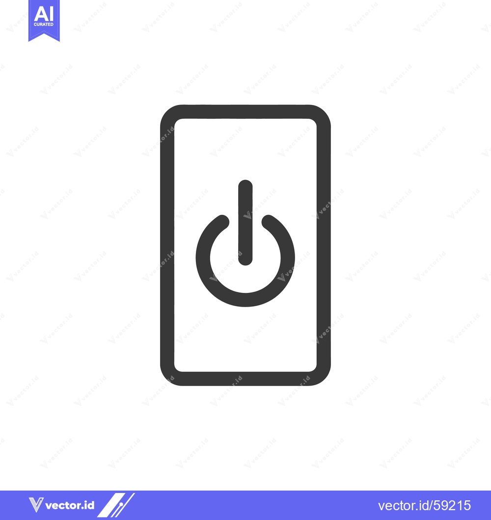 Premium Vector dari Minimalist Power Button Icon in Rounded Rectangle Frame, Isolated on W