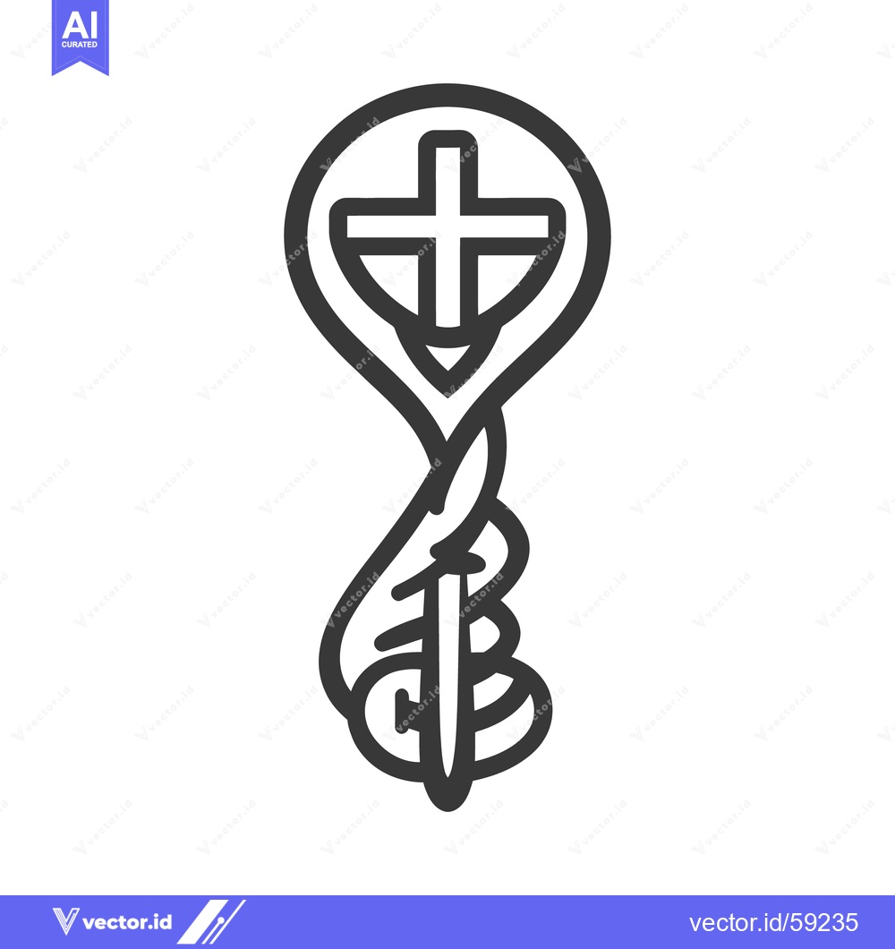 Premium Vector dari A hand holding a sword with a cross inside a circular frame
