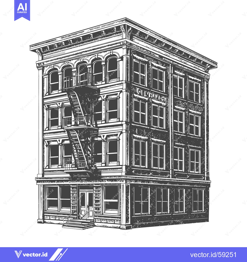 Premium Vector dari Detailed black and white illustration of a tall urban building structu