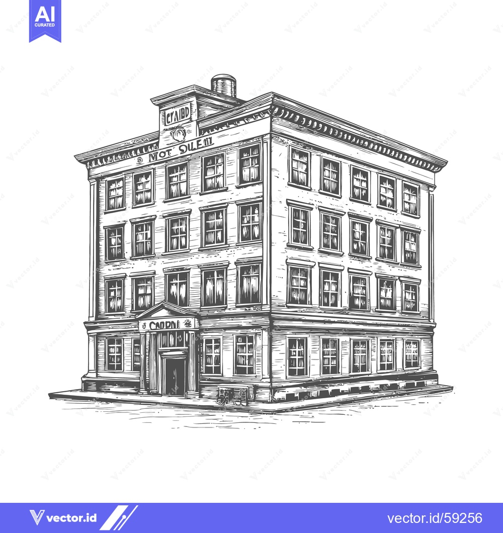 Premium Vector dari A detailed pen and ink drawing of an old building facade