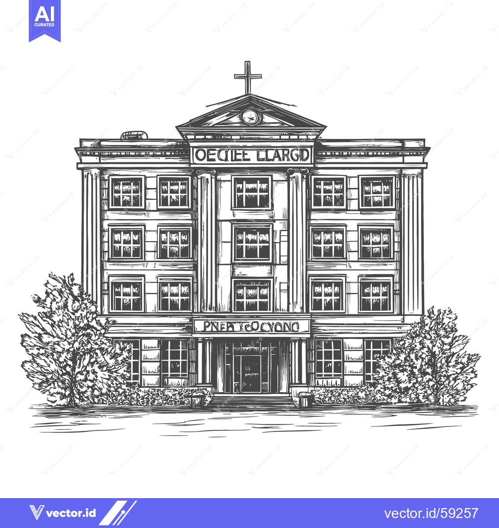 Premium Vector dari A detailed black and white illustration of a grand multi story buildin