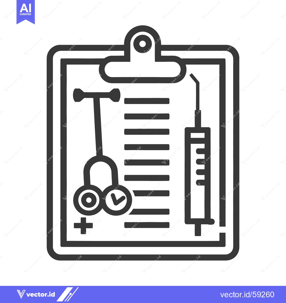 Premium Vector dari A black and white medical clipboard with relevant tools depicted