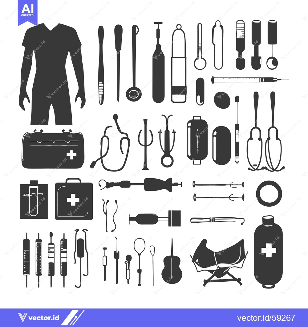 Premium Vector of Medical Equipment and Doctor's Outfit Silhouettes