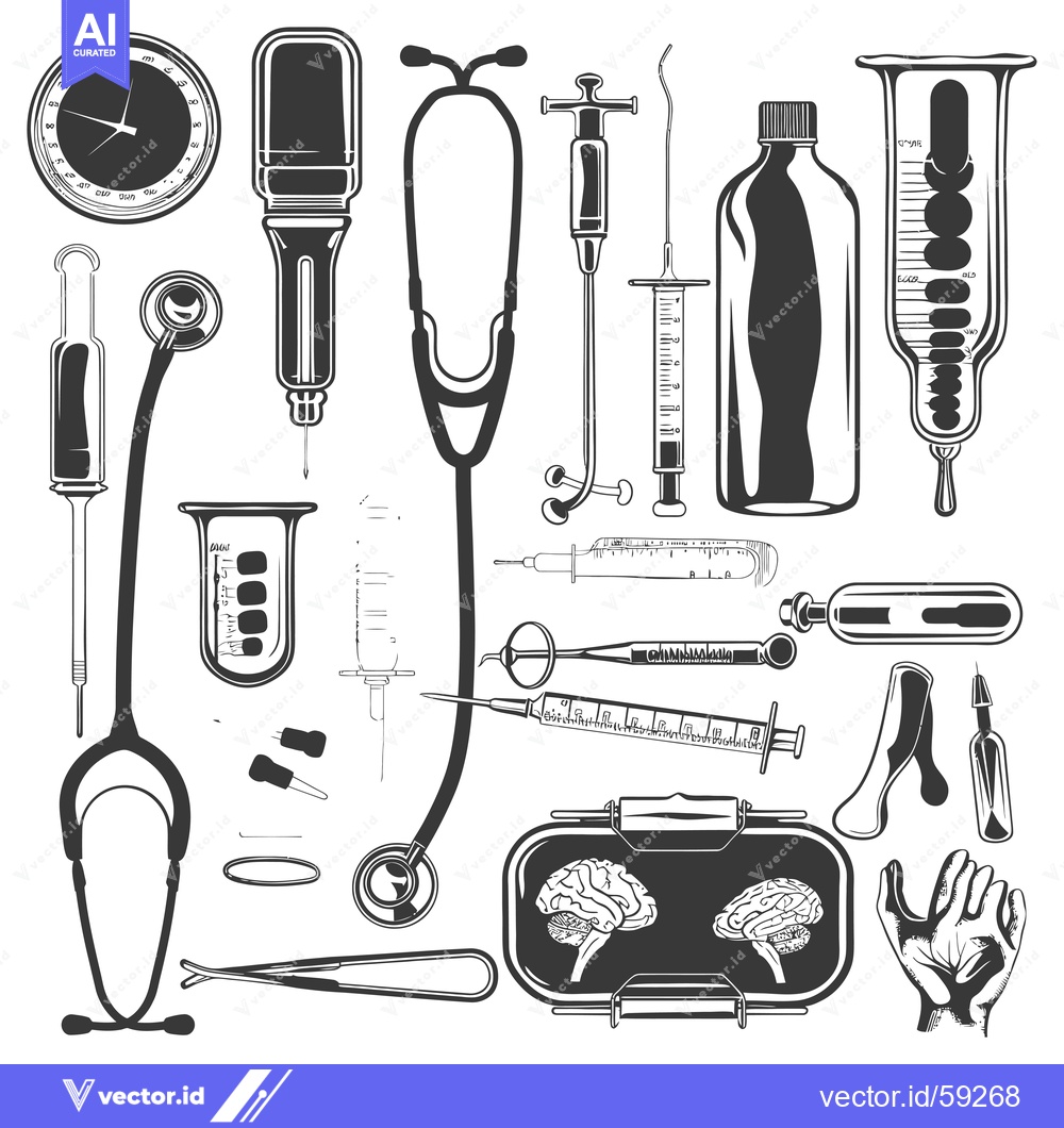 Premium Vector dari Medical Equipment and Human Brain Illustration