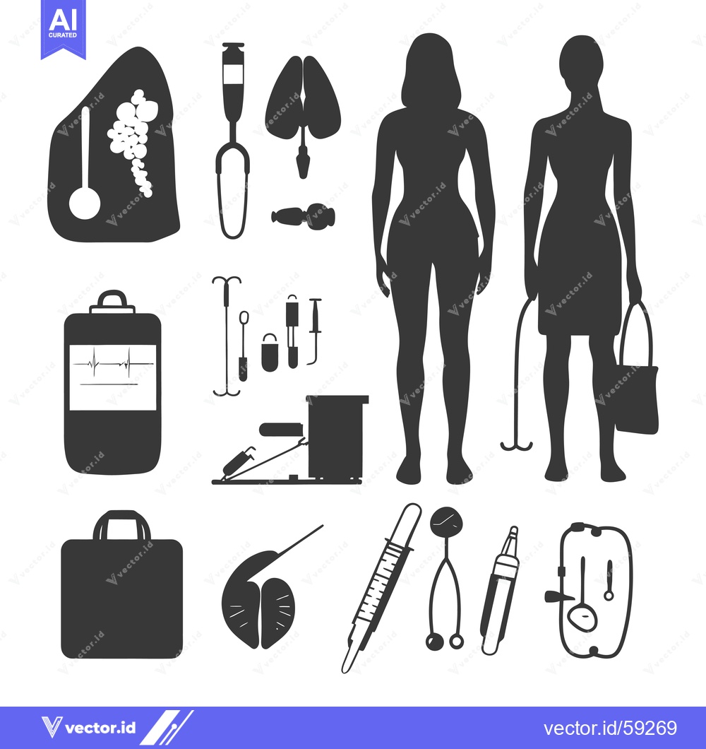 Premium Vector dari Medical Equipment and Patient Silhouettes for Healthcare and Diagnosis