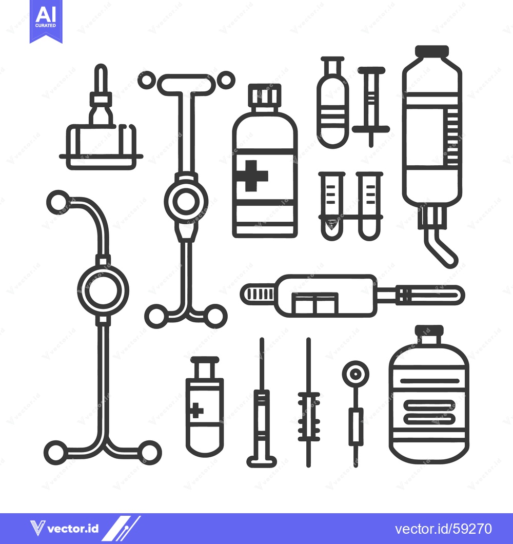 Premium Vector of Black and white icons depicting various medical supplies and tools