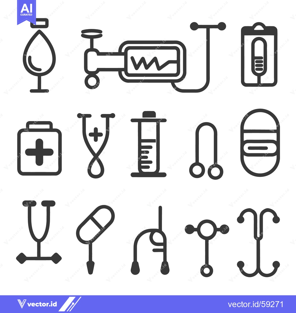 Premium Vector of Simple black line art icons depicting healthcare and medical equipment