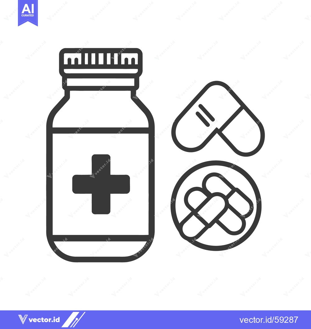 Premium Vector of A medication bottle and capsules are illustrated in a simple design