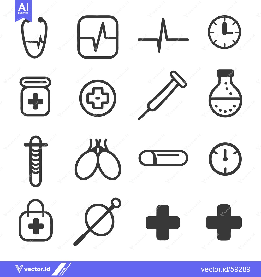 Premium Vector of Black and white medical and healthcare equipment illustrations arrange