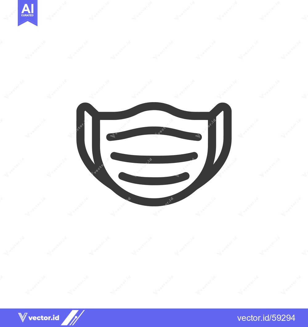 Premium Vector of Simple Medical Mask Icon, Black Outline on White Background, Protectio