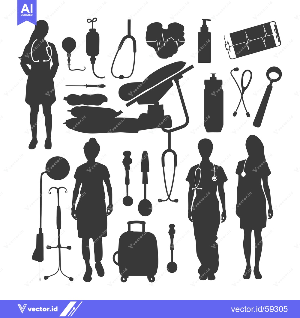 Premium Vector of Medical Professionals and Equipment Silhouettes