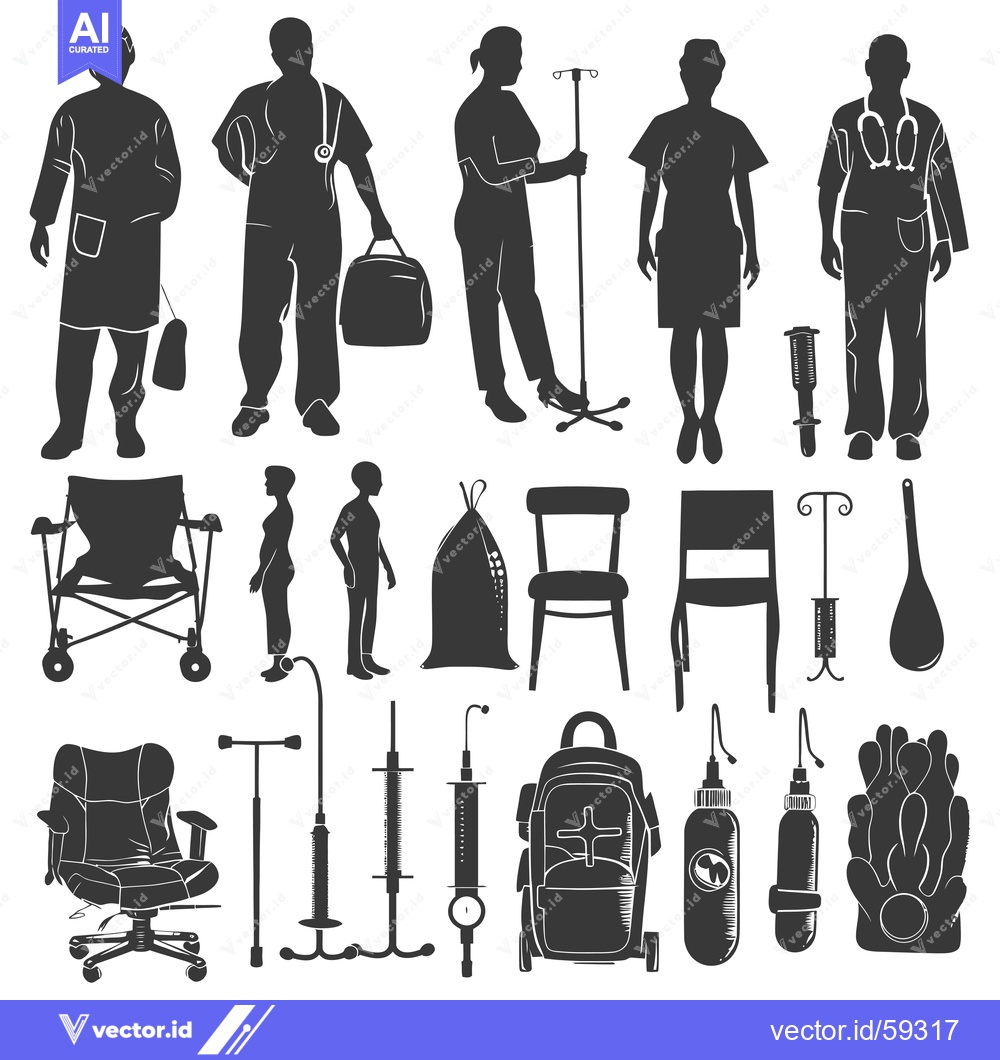 Premium Vector of Medical Supplies and Staff Silhouettes