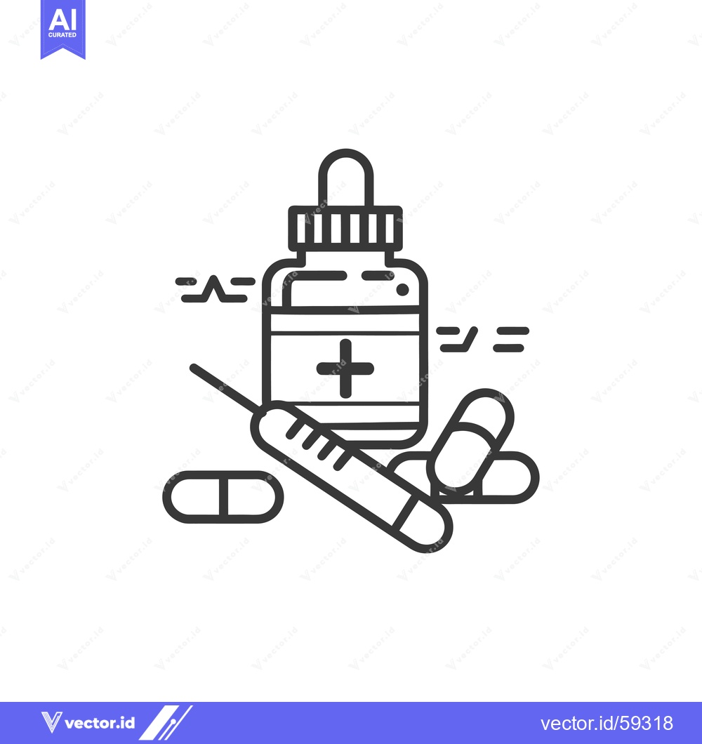 Premium Vector dari Medical Supplies Icon with Bottle, Pills, and Syringe