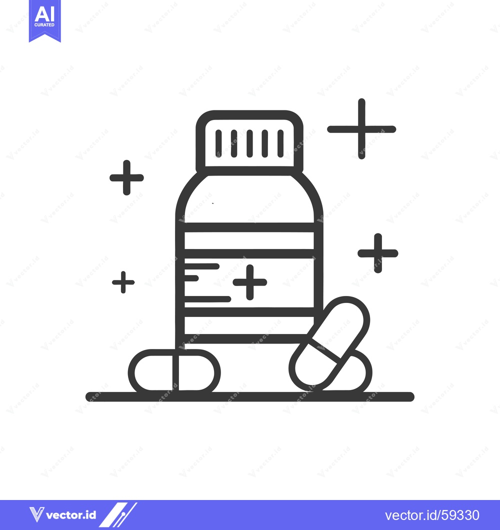 Premium Vector dari Medication Bottle with Two Pills Line Icon