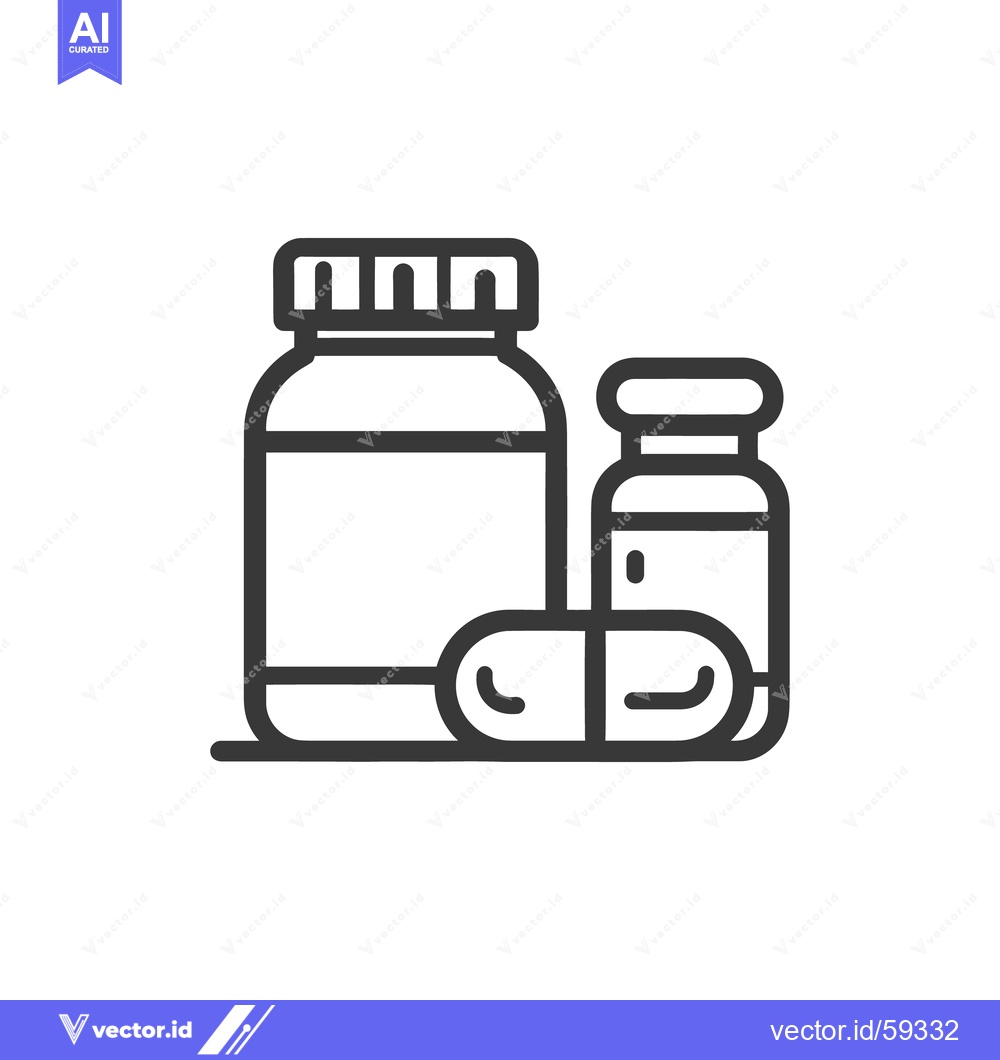 Premium Vector dari Minimalist Icon: Medicine Bottles and Capsule, Black Outline on White