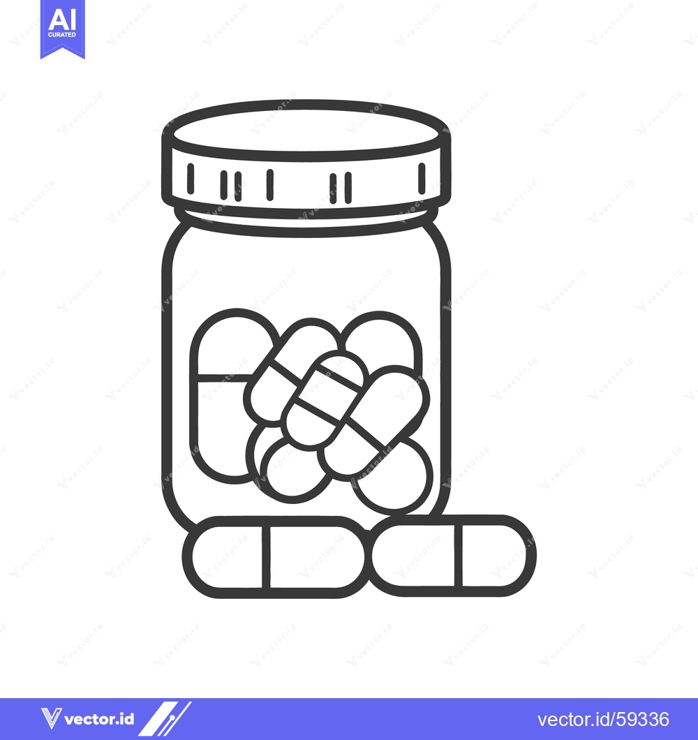 Premium Vector of A black and white drawing showing pills in a container