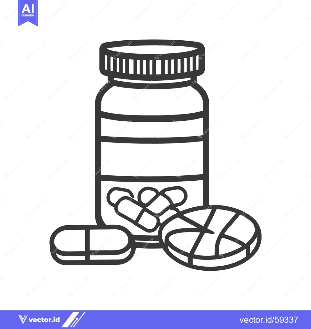 Premium Vector of A line drawing of a medicine bottle and tablets