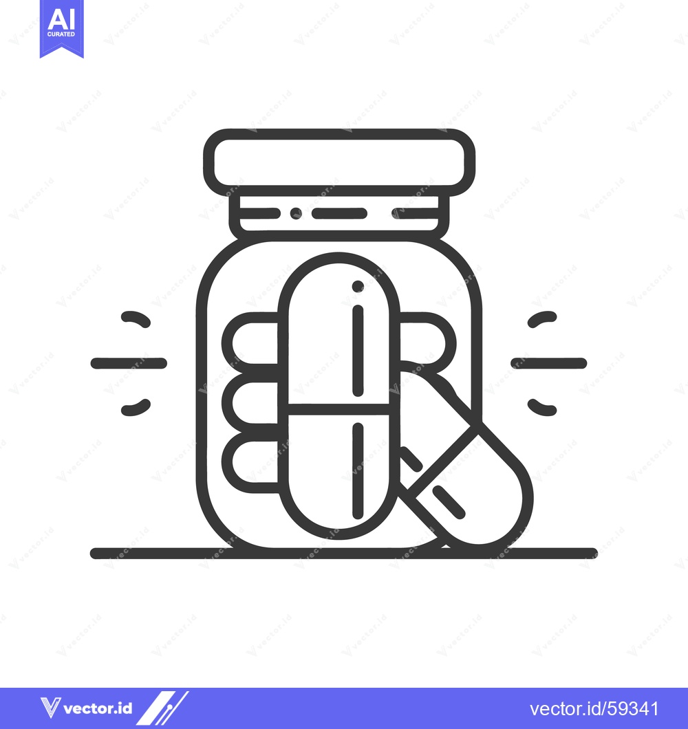 Premium Vector of A glass jar filled with medical capsules is depicted here