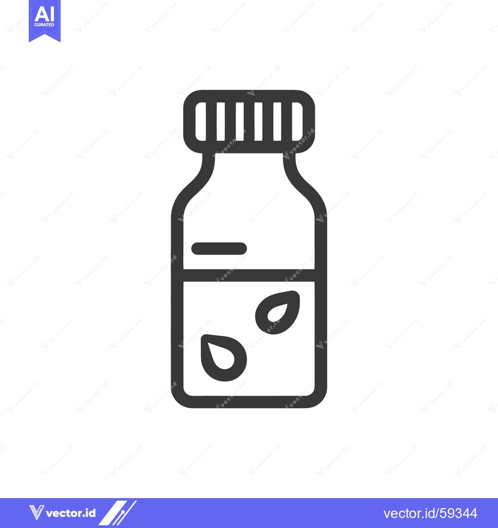 Premium Vector of Minimalist Bottle Icon with Liquid and Seed Elements on White Backgrou
