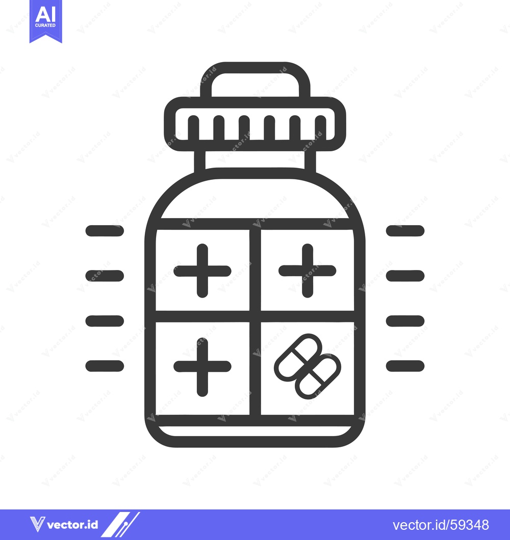 Premium Vector of Medicine bottle with pills and plus signs