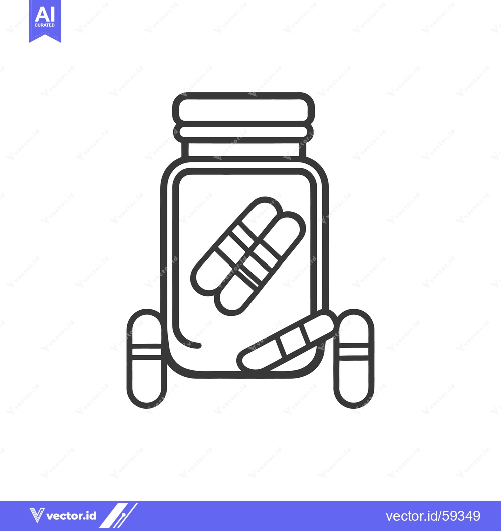 Premium Vector dari A line art depiction of medicine capsules and a bottle